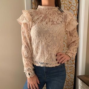 Beige lace blouse with build in tank top. NWT